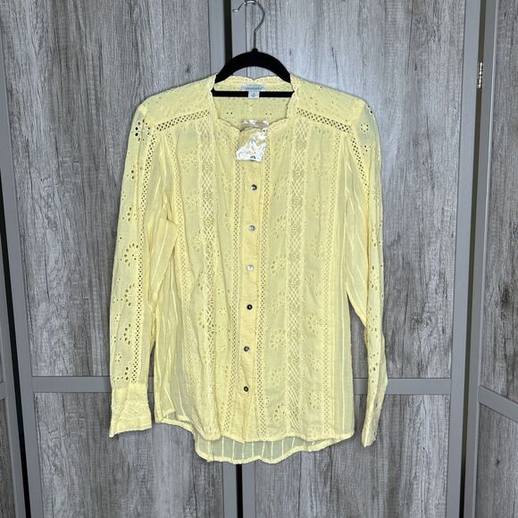 Sundance Eyelet Button Up Shirt Bohemian Long Sleeve Yellow Color Size M - Picture 1 of 7